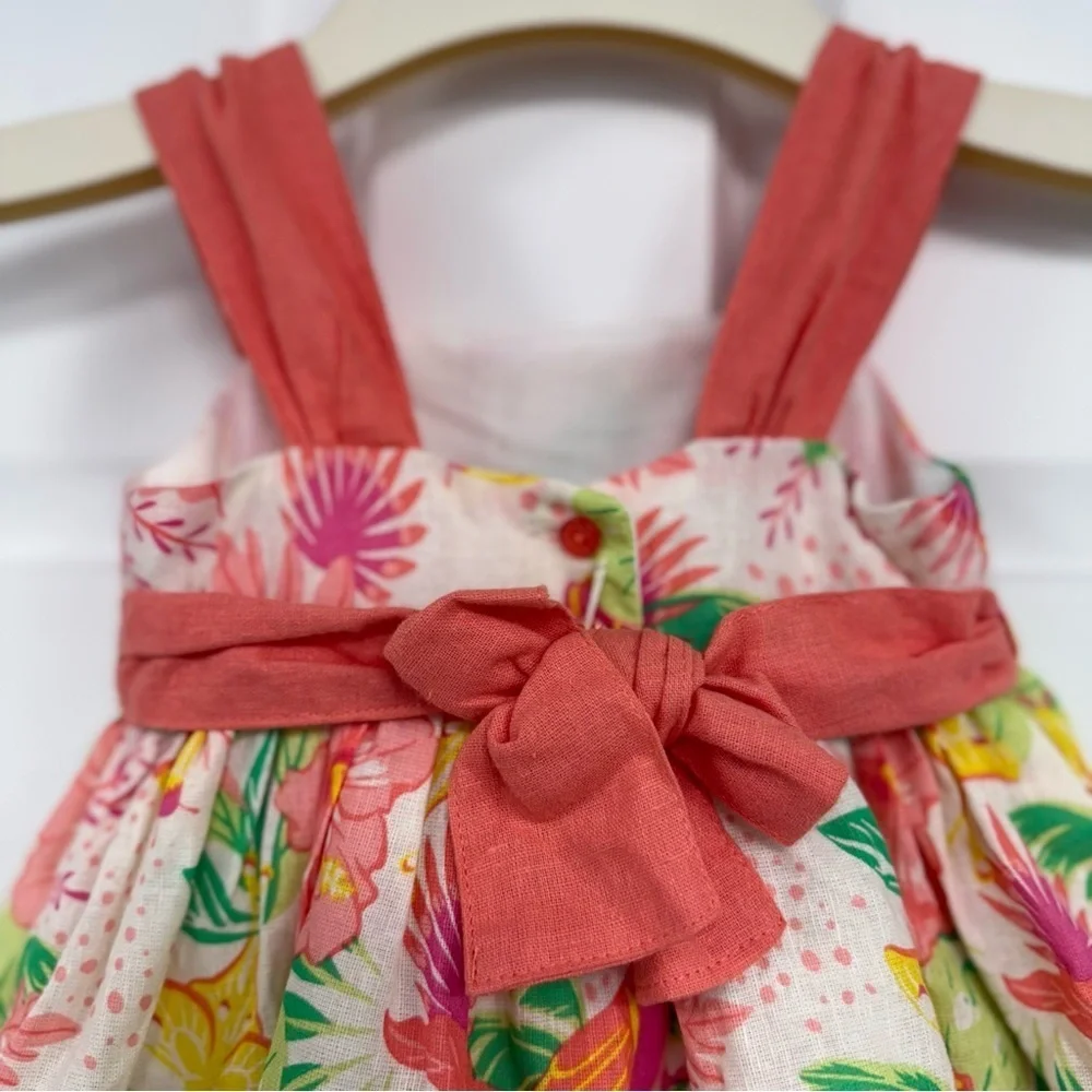 NWT Tommy Bahama Linen Blend Sun Dress Girls 18m Tropical Flowers Bird Butterfly